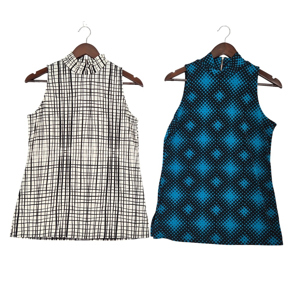 Worthington MEDIUM 2pc Sleeveless Mock Neck Blouse Set Womens Geometric Shells